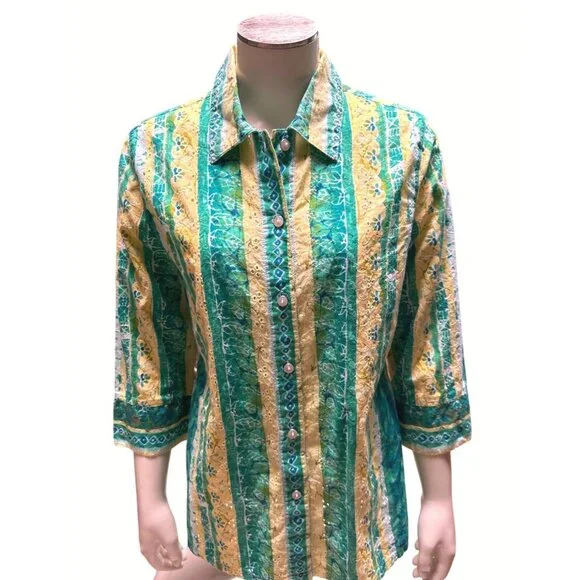 City Blues By Koret Womens Striped Button Up Shirt Size S All Cotton - Picture 10 of 10